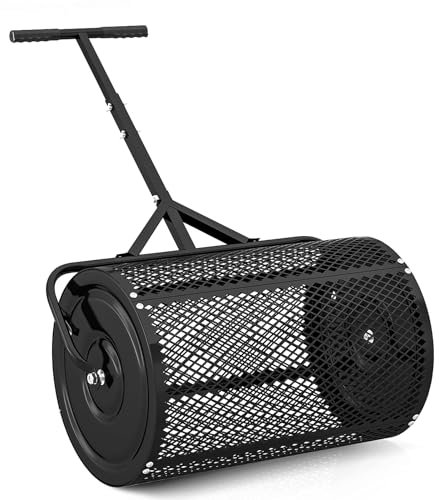 ZbOLi 24-Zoll-Kompost-Torfstreuer, Leichter Miststreuer aus Metallgeflecht mit verstellbarem T-förmigem Griff zum Pflanzen und Säen, Düngerstreuer für Rasen und Garten 32 * 60cm
