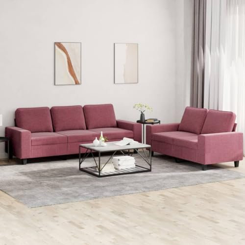 CINDERFUL 2-TLG. Sofagarnitur Weinrot Stoff,Komfortable Weinrote Wohnlandschaft mit 2+3SitzerSofa Möbel, Wohnzimmer