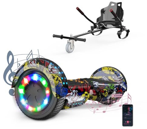 VOUUK 6,5 Zoll Hoverboard mit Sitz, Hoverboard mit Kart, Bluetooth und LED Lichter, für Kinder