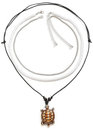 KnSam Herren Ketten Männer, Edelstahl Freundschaftskette mit Anhänger Schildkröte Wooden Kugel Bead Form, Silber Venezianierkette, 90CM