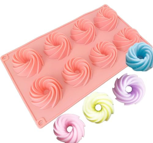 Moule en silicone à 8 trous en forme de spirale pour la cuisson de mousse, gâteau, crème glacée, dessert, pudding, brownie, pâtisserie, fondant, gelée, décoration de gâteau