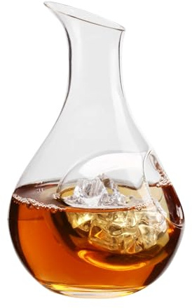 Japanese Sake Decanter with Ice Pocket - 14oz Chilled Wine & Whiskey Carafe - Double-Wall Cool Server for Home, Parties & Bars - Elegant Red Glass Dispenser (Keeps Drinks Cold 2X Longer)