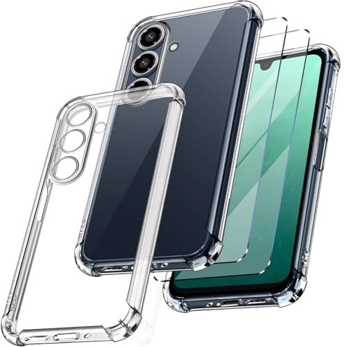 New&Teck - Funda para Samsung Galaxy A16 4G/5G + 2 Vidrio Templado Protector de Pantalla, Funda de Silicona TPU Flexible, Bumper con Esquinas reforzadas, protección Clara. (Transparente)