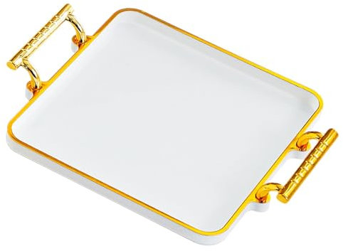 SiaBiced Bandeja para Servir, Bandeja de Almacenamiento de Escritorio, Rectangular, con Asas, Soporte para perfumes y cosméticos, Porcelana Blanca