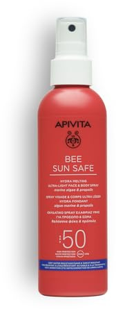 Apivita Bee Sun Safe Hydra Fresh Face & Body Spray SPF 50 200ml - A Spray Sunscreen Lotion with Propolis, Marine Algae & Hyaluronic Acid - UV protection - Water, Sand, Sweat Resistant Sunscreen