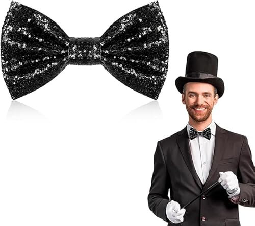 GUTERTOP 2 Stück Glitzer Fliege Herren, Verstellbare Vorgebundene Bow Tie, Goldene und Schwarz Fliege Herren für Hochzeit Karneval Fasching Halloween Motto Party Kostüme