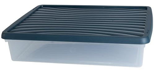 2x AUFBEWAHRUNGSBOX - 14,75 Liter - DIN A3-Format mit Deckel - 49x38,5x10,5 cm - transparent Navy Blau stapelbar Sammelbox Sammelmappe Kunststoff Box Stapelkiste Büro Storage Aufbewahrung Flach