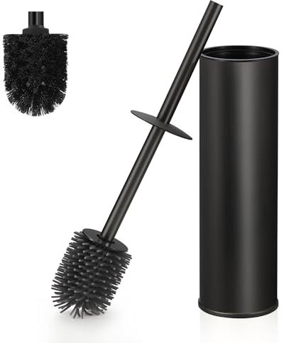 DAZI Klobürste freistehende metallisch, Schwarze Matte Toilettenbürste mit 2 Langen WC-Bürsten für eine Tiefenreinigung des Waschbeckens, Klobürste schwarz mit Tropf- und Verstopfungshemmung.
