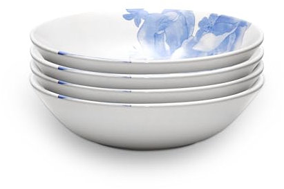 Wade WA967040BLU Blue Floral Set of 4 Cereal Bowls with Pale Blue & White Floral Pattern, Crafted from Earthenware, Made in Stoke-on-Trent, 19cm, Blue