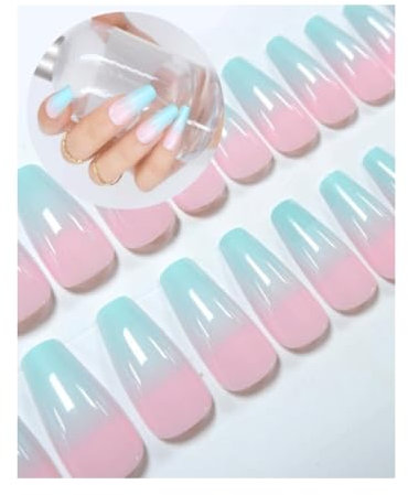 Flexies, Salon Quality Press On Nails (Blue/Pink Ombre, Long)