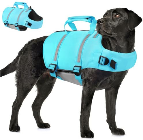 AOFITEE Hunde Schwimmweste XL, Schwimmweste für Große Hund Mit Griff, Ripstop Reflektierende Hundeschwimmweste Hohe Flotation Hund-Rettungsweste für Mittel Groß Hunde