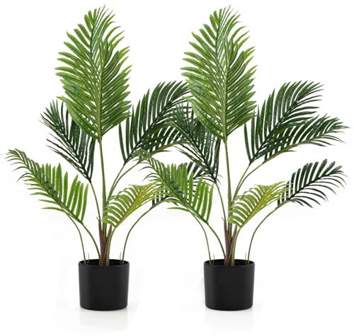 GIANTEX Künstliche Pflanzen 2er Set Areca Palme 90 cm im Topf Kunstpflanzen mit Blättern Kunstpalme Kunstbaum Zimmerpflanze Deko Dekopalme Dekopflanze Dekobaum für Zuhause