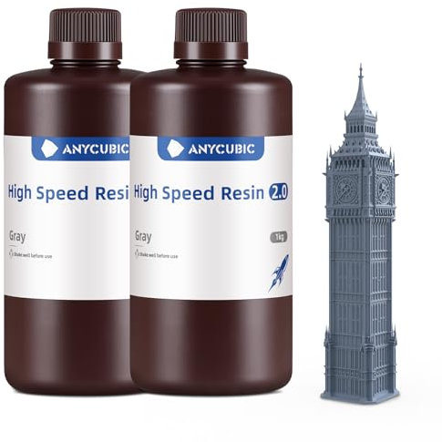 ANYCUBIC High Speed 2.0 3D Drucker Resin, Hochaktives, Niedrigviskoses und Hochliquides 3D-Harz, 170 mm/h Ultrahochgeschwindigkeitsdruck mit Anycubic Photon Mono M7 Pro 3D Drucker, Grau, 2000g