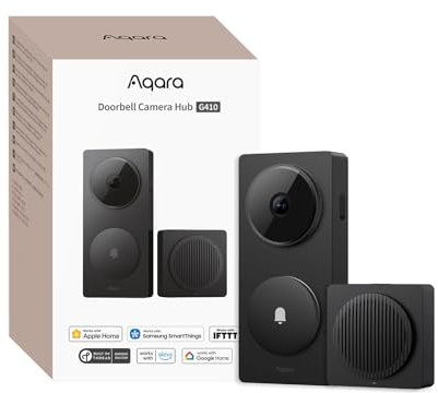 Aqara 2K Timbre con Camara Hub G410, HomeKit Secure Video, Wi-Fi 2,4G/5GHz, Matter Hub Incorporado, Inalámbrico/Cable, Zigbee et Thread, 4:3, Admite Apple Home, Alexa, Google, Home Assistant, Negro
