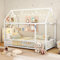 HavenGlide Kinderbett Hausbett Bodenbett 94x197 cm Bett mit Dach, Bettgestell Einzelbett mit Zaun für Mädchen Jungen, Bettenhaus Spielbett Kinder aus Metall inkl. Rausfallschutz und Lattenrost, Weiß