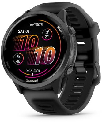 Garmin® Forerunner® 570, 47 mm, smartwatch GPS avanzato per corsa e triathlon, display AMOLED, funzioni di allenamento e recupero, alluminio grigio ardesia con cinturino nero traslucido