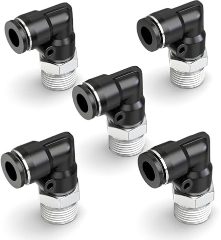 ERGAOBOY 5 pezzi 6 mm diametro esterno tubo x 1/2 filettatura BSP raccordi a innesto rapido a gomito maschio a 90 gradi, raccordi pneumatici neri connettori pneumatici a innesto rapido