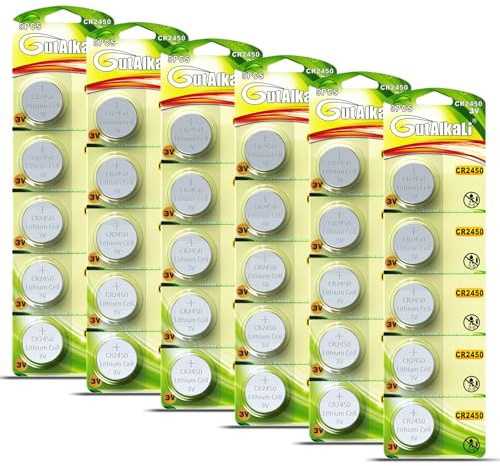 GutAlkaLi CR2450 Lithium-Knopfzellen, 30 Stück 3V Lithium Knopfzelle Elektro CR 2450