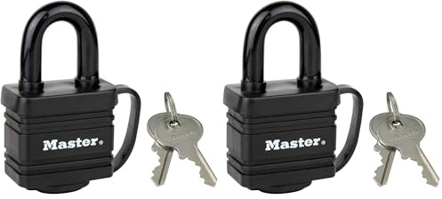 Master Lock 7804EURD Laminated Padlock with Key and Thermoplastic Cover, Black, 7,8 x 4 x 2,9 cm (Pack of 2)
