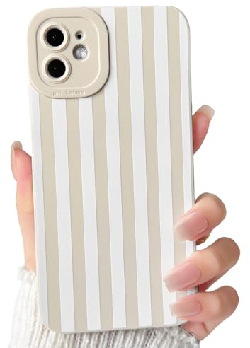 NITITOP Compatible with iPhone 12 Case Cute Striped - White | for Women Girls Men Boys, Line Stripes Pattern, Soft TPU Shockproof Cover, Full Camera Protection