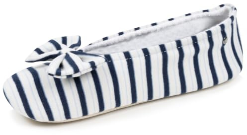 Isotoner Chaussons Ballerines femme nœud coton bio semelle cuir | Pantoufle Mousses complémentaires pour un confort durable et un maintien optimal au quotidien.