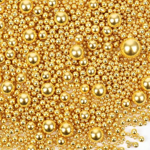 Zuckerperlen Gold 130g - Essbare Goldene Perlen & Zuckerstreusel in Mischgrößen zum Backen & Dekorieren - Ideal für Kekse, Eis, Torten & Desserts - Deko für Hochzeiten, Geburtstage & Partys