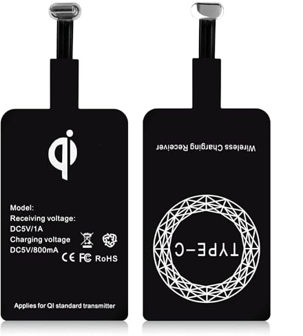 Ultrathin USB-C Qi Wireless Ladeempfänger Adapter für Smartphones, 1300mA Kabelloser Induktions-Empfänger, kompatibel mit Samsung Galaxy, Google Pixel, Huawei, LG, Sony, Smartphones