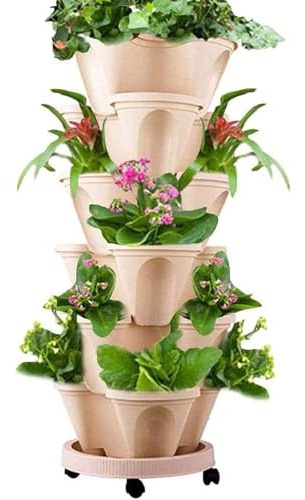 Lot de 6 pots de fleurs verticaux empilables pour herbes, fleurs et fraises - Design peu encombrant pour l'intérieur et l'extérieur