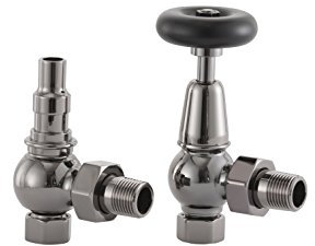 UK-20 BN Arroll traditional manual Radiator valve in black nickel with FSC certified black wooden wheel head & lockshield