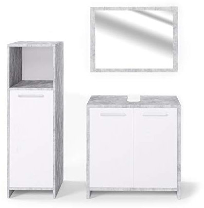 Vicco Conjunto de Muebles de baño Kiko, Hormigón/Blanco, 3 Piezas