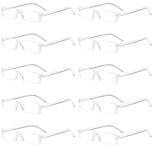 VEVESMUNDO Herren Randlose Lesebrillen Kunststoff Ohne Rahmen Lesehilfe Sehhilfe +1.0,+1.5,+2.0,+2.5,+3.0,+3.5,+4.0 (10 Stück Transparente Gläser Brille, 2.5)
