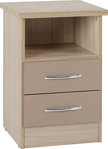 Seconique Nevada 2 Drawer Bedside in Oyster Gloss/Light Oak Effect Veneer