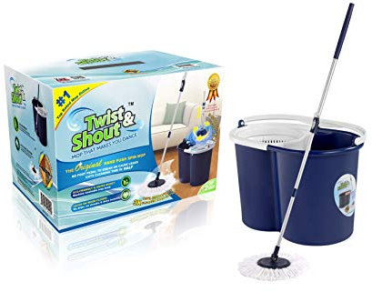 Twist and Shout Mop - 2019 Edition - Award-Winning Original Hand Push Spin Mop - Life Time Warranty (2 Microfiber Mopheads Included)