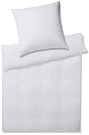 elegante Jersey Bettwäsche Solid Stripe Weiss 1 Bettbezug 135 x 200 cm + 1 Kissenbezug 80 x 80 cm