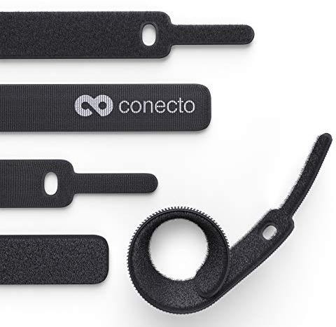 conecto Klett Kabelbinder 15cm Klettband mit Loop - Kabelmanagement Kabelorganizer Klettkabelbinder Klettverschluss schwarz, 10 Stk.