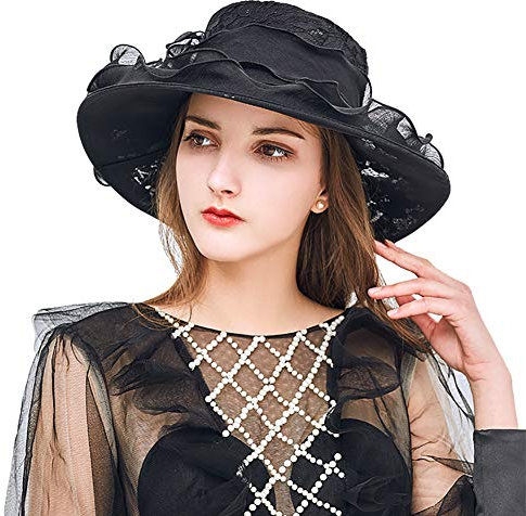 ITODA Organzahut Fascinator Hut Damen Sonnenhut Elegante Sonnenmütze Spitze Sommerhut mit Schleife Sonnenschutz Mütze für Frauen Mädchen Britischer Damenhut für Hochzeit Tee Party Royal Ascot