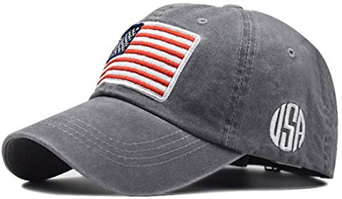 Mealah Baseballmütze, amerikanische Flagge, gewaschen, Vintage-Stil, unkonstruiert, Bestickt - Grau - Einheitsgröße