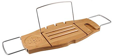 Axdwfd Badewanne Caddy Badewannenhalterung mit iPad-Ständer, versenkbarer Bambus-Badewannenhalter aus Holz mit Telefon, Tablet