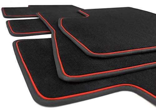kh Teile Fußmatten Model 3 Premium Automatten Zubehör Tuning Sport, (Zierband Rot) Komplett-Set Velour schwarz