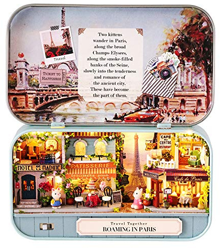 Spilay DIY Miniature Dollhouse Wooden Furniture Kit,Handmade Mini Iron Box theater Model,1:24 Scale Creative Doll House Toys for Lovers (Model Q12)