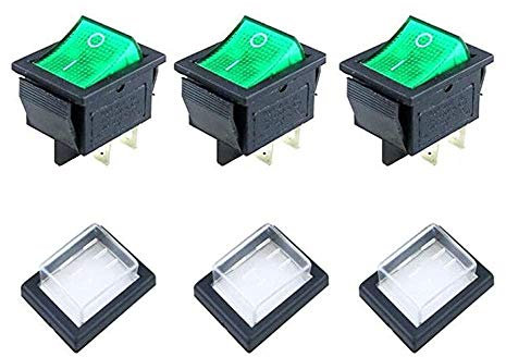 JINXM 3 Piezas Mini Interruptores Basculantes de Boton Impermeable Interruptor Basculante 4 Pines 2 Posiciones ON-OFF 16A/250V 20A/125V Interruptor Spst para Auto Vehiculo Barco Verde