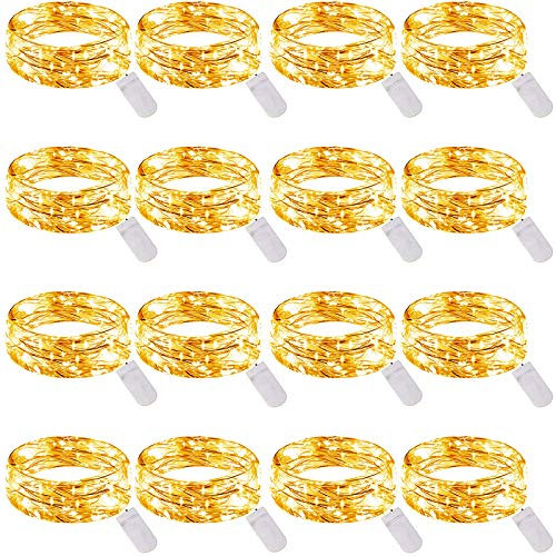 ABSOFINE Fairy String Lights 16Pcs Battery Operated String Lights 3M 30LED Copper Wire Lights Moon Lights for Christmas Party Centerpieces Decorations, Warm White