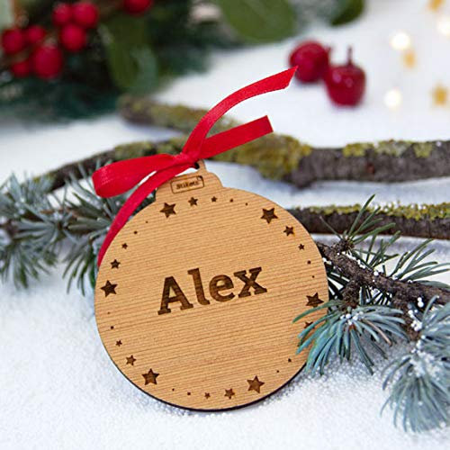 Stikets Pack 3 Bolas de Navidad Personalizadas de Madera | Decoración Navideña con Nombre