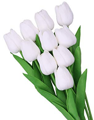 Maotrade 10 Stück Tulpen Künstlich wie Echt Weiss Kunsttulpen Real Touch Kunstblumen Deko für Hochzeit Home Büro Hotel Party DIY