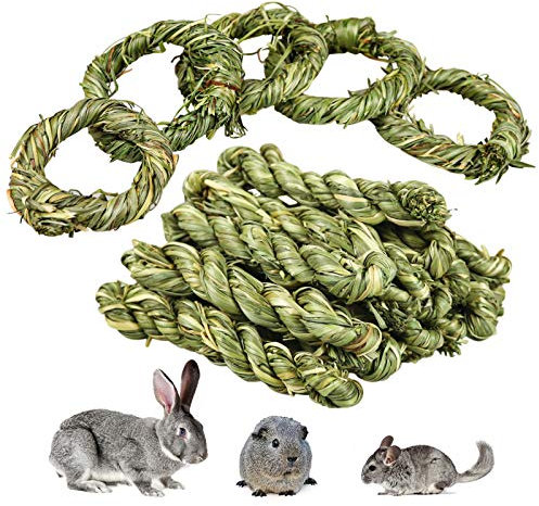 Roundler 20 Stück Kaninchen Kauspielzeug, Natürlicher Timothy Heu Stick, Kaninchen Zahnschleif Grasring Spielzeug, Kleintiere Kauspielzeug Snacks für Kaninchen Chinchilla Hamster Meerschweinchen