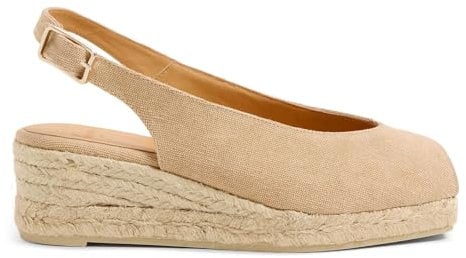 Castañer · Alpargata Destalonada DOSALIA/3/002 Estilo Peep-Toe en algodón orgánico Lavado con cuña de 5cm - Mujer Color: Arena Talla: 38