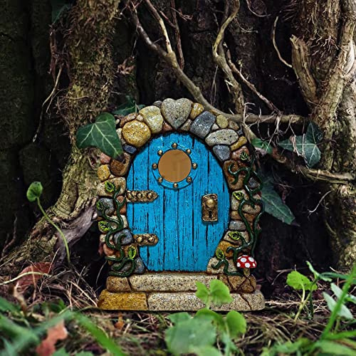 Yusheng Feentür Garte Miniatur Fee Elf Haustür Miniatur Fairy Home Fenster Und Tür Fairy Türen,Zubehör Für Den Garten,Tür, Bäume, Hof, Kunst