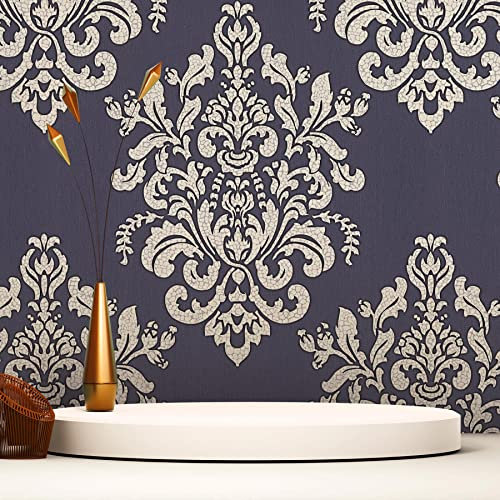 WTD 2453 Raffaele M1-No.2453 Papier peint intissé Motif baroque Argenté/violet