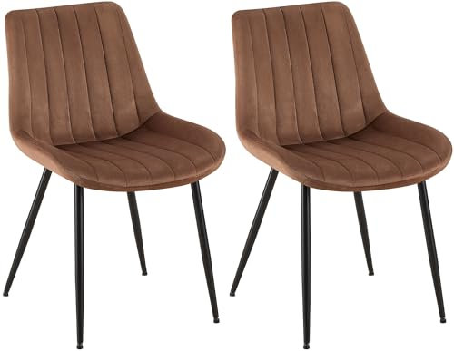 CLP 2er Set Stühle Rahden Samt Mit Schwarzem Gestell Und Einer Sitzhöhe Von 46 cm I Polsterstühle Mit Gestepptem Sitz Farbe braun