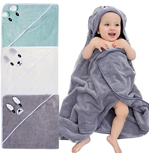 Nizirioo Serviette à Capuche/Cape de Bain, Lot de 3 Sorties de Bain Bébé 80 X 80cm pour 0 à 3 Ans